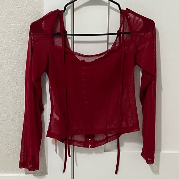 (SOLD) Red Stretchy Netting Long Sleeved Corset
Y2K Mesh Lace Top - Picture 4 of 4